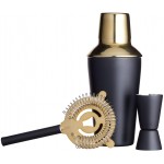 BarCraft Luxury Stainless Steel Cocktail Making Kit - Brass Finish (3-Piece Gift Set)