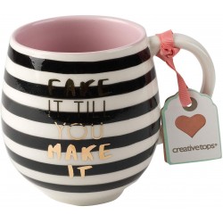Creative Tops “Fake It Til You Make It” Ceramic Printed Striped Coffee Mug, 450 ml