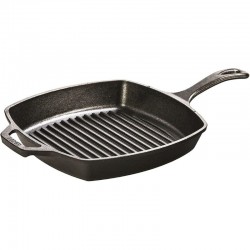 Lodge Pre-Seasoned Square Ribbed Cast Iron Grill Pan, 10.5-inch