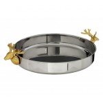 Premier Atholl Round Serving Tray Stainless Steel Gold Finish Stag Gold Finish Handles