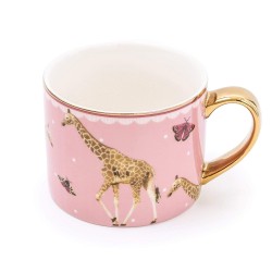 Candlelight Giraffe Pink Straight Sided Mug with Gold Handle,500ml