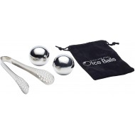BarCraft Ice Ball Set, Stainless Steel, Pack of 2 Reusable Ice Cubes with Tongs and Storage Bag