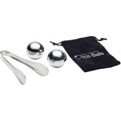 BarCraft Ice Ball Set, Stainless Steel, Pack of 2 Reusable Ice Cubes with Tongs and Storage Bag