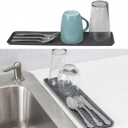 Home Basics Ridged Plastic Non-Skid Dish Drying Mat, Grey