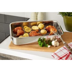 Kitchen Craft Stainless Steel Roasting Pan with Removable Rack, ( Measures 17" x 12" x 3" in LWH) 