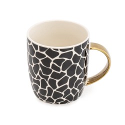 Candlelight Animal Luxe Barrel Mug with Giraffe Print with Gold Handle