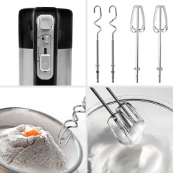 Duronic Stainless Steel Electric Hand Mixer Set , 300W, Black  - Storage Stand, 5 Speed Turbo Function 2 Beaters and Hooks
