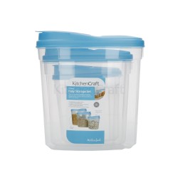 Kitchen Craft 3-Piece Plastic Dry Good Storage Container Set with clip top lids ( 4.5 litres, 2 litres and 1.2 litres).