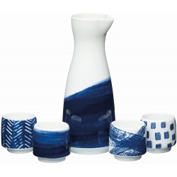 World of Flavours Japanese Sake Set in Gift Box, Porcelain, White/Blue, 5 Pieces