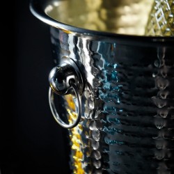 BarCraft Hammered-Steel Sparkling Wine & Champagne Bucket with Ring Handles