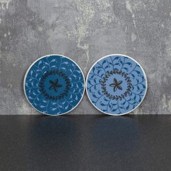 Candlelight Bohemian Assorted Ceramic Coasters, Blue and Gold 10cm 