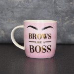 Candlelight Ceramic Mug Brows Like a Boss Pink/Gold 8.6cm