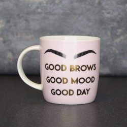 Candlelight Ceramic Mug Good Brows Pink/Gold 8.6cm