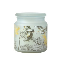 Candlelight Frosted Jar Candle in Oriental Heron Design Clean Cotton Scent
