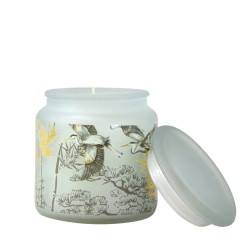 Candlelight Frosted Jar Candle in Oriental Heron Design Clean Cotton Scent