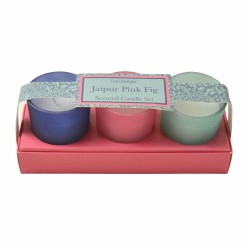 Candlelight Jaipur Pink Fig Set of 3 Mini Votives Candles in Gift Box Pear and Fig Scent