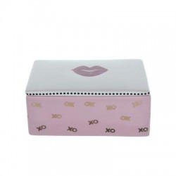 Candlelight Lips Trinket Dish with lid Pink and Gold 14cm