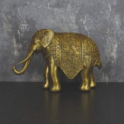 Candlelight Medium Elephant Ornament with Moroccan Rug Antique Gold 26cm