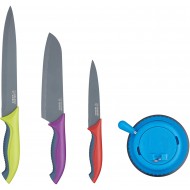 Colourworks Kitchen Knife Set with Knife Sharpener, In Gift Box, Stainless Steel - Multi-Colour (Set of 3 Kitchen Knives and Sharpener)