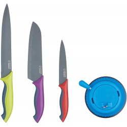 Colourworks Kitchen Knife Set with Knife Sharpener, In Gift Box, Stainless Steel - Multi-Colour (Set of 3 Kitchen Knives and Sharpener)