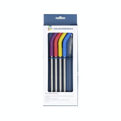 Colourworks Reusable Metal Straws and Cleaner Brush, Gift Boxed, Stainless Steel, 23cm, Set of 4