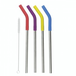 Colourworks Reusable Metal Straws and Cleaner Brush, Gift Boxed, Stainless Steel, 23cm, Set of 4