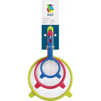 Colourworks Stainless Steel Fine Mesh Round Sieve Set, 18 cm. 12.5 cm, 8 cm, Multicoloured