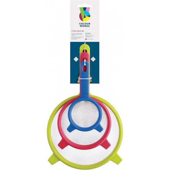 Colourworks Stainless Steel Fine Mesh Round Sieve Set, 18 cm. 12.5 cm, 8 cm, Multicoloured, CWSTRAINSET Shop quality Colourworks Stainless Steel Fine Mesh Round Sieve Set, 18 cm. 12.5 cm, 8 cm, Multicoloured in Kenya from vituzote.com Shop in-store or online and get countrywide delivery!
