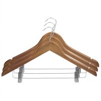 Home Basics Non-Slip Curved Ultra Smooth Wood Hanger With Metal Clip, (Pack 3), Oak