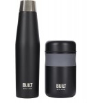 BUILT Insulated Food Flask and Leakproof Water Bottle Lunch GIFT SET & BOXED, Black
