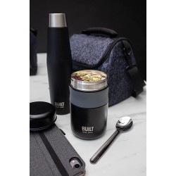 BUILT Insulated Food Flask and Leakproof Water Bottle Lunch GIFT SET & BOXED, Black