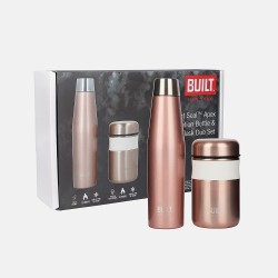 BUILT Insulated Food Flask and Leakproof Water Bottle Lunch GIFT SET & BOXED, Rose Gold