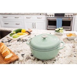 Lodge Cast Iron Enameled Dutch Oven, 5.6 Liters, Desert Sage