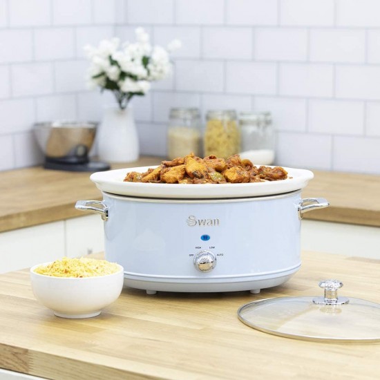 320w Blue Swan SF17031BLN 6.5 Litre Retro Slow Cooker with Removable Ceramic Pot 3 Heat Settings 