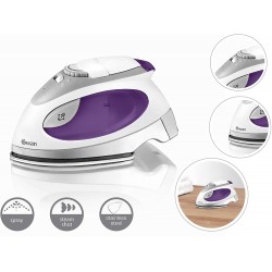 Swan Compact Fast Heat up Steam Travel Iron with Pouch and Beaker, Variable Temperature Control, 900W, Purple