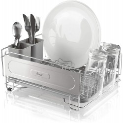 Swan Dish Rack, Rust Resistant Dish Drainer with Anti Slip Feet and Drip Tray, Chrome