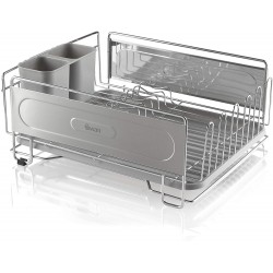 Swan Dish Rack, Rust Resistant Dish Drainer with Anti Slip Feet and Drip Tray, Chrome