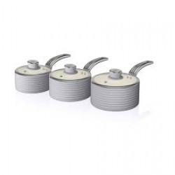 Swan Retro Induction Saucepan Set With Glass Lids, Non Stick Ceramic Coating, Easy to Clean, Grey, 5 Piece
