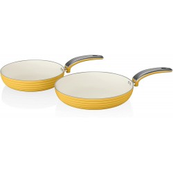 Swan Retro Induction Saucepan Set With Glass Lids, Non Stick Ceramic Coating, Easy to Clean, Yellow, 5 Piece