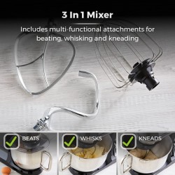 Tower 3-in-1 Stand Mixer with 6 Speeds and Pulse Setting, 1000 Watts