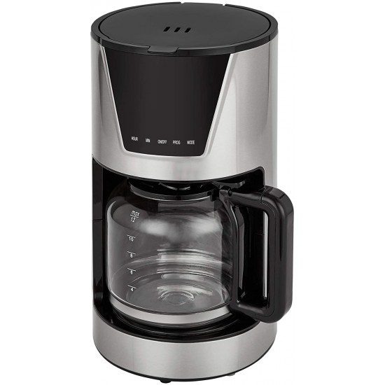 Tower T13010 Filter Coffee Machine Steel Black Up to 12 Cups Per Use with Timer and Touch Control LED Display 