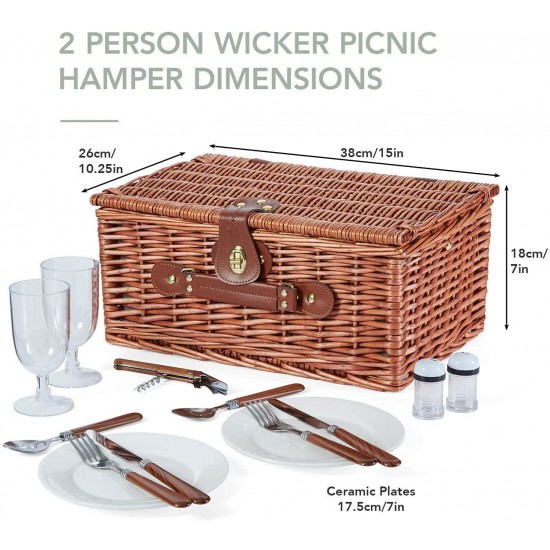 Tower Heritage 2 Person Wicker Picnic Hamper Basket Tower Heritage 2 Person Wicker Picnic Hamper Basket