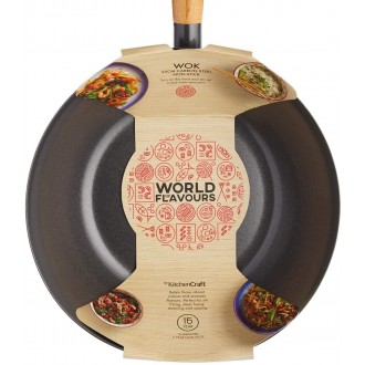 World of Flavours Oriental Carbon Steel Non-Stick Wok, 25cm