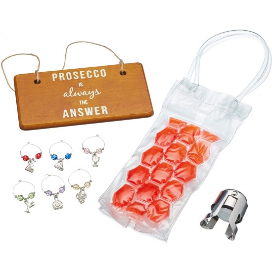 Shop quality BarCraft Prosecco Gift Set (9 Pieces) - Set includes champagne stopper, 6 dainty wine glass charms & a wine cool bag in Kenya from vituzote.com Shop in-store or get countrywide delivery!