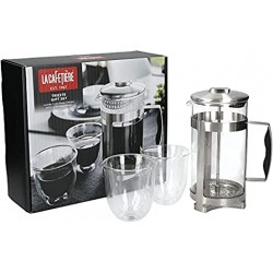 La Cafetière Coffee Gift Set with 8-Cup Cafetiere and Double-Walled Coffee Glasses