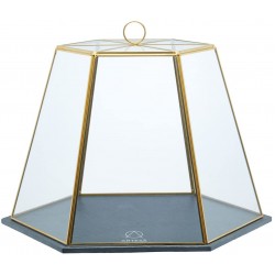 Artesà Geometric Glass Cheese / Cake Dome with Slate Serving Board, 31 x 27.5 x 25 cm (12" x 11" x 10") - Brass Effect