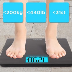 Duronic Body Scale  | Black Non-Slip Design | Step-On Activation Bathroom Scales | Precision Sensors | XL Digital Display | 200kg Capacity