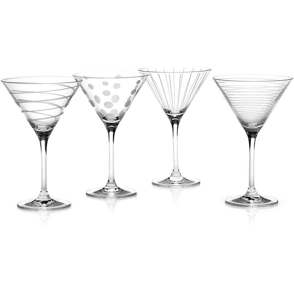 Set of 4 MIKASA CheersTOO Etched Pattern Crystal Martini 10 oz Glasses Boxed