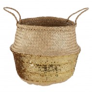 Premier Gold Sequin Small Seagrass Basket ( with reflective gold sequins )