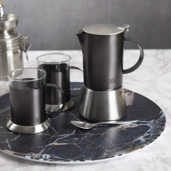 Creative Tops 'Navy Marble' Round Melamine Serving Tray with Decorative Print, 36 cm (14") - Navy Blue